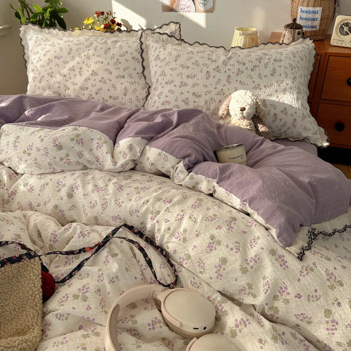 91家纺网 家纺一手货源 找家纺 顾里家纺 2026新款法式复古花边三层纱四件套（会员-2元） 紫葡萄