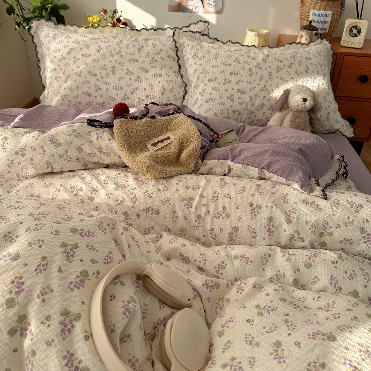 91家纺网 家纺一手货源 找家纺 顾里家纺 2026新款法式复古花边三层纱四件套（会员-2元） 紫葡萄