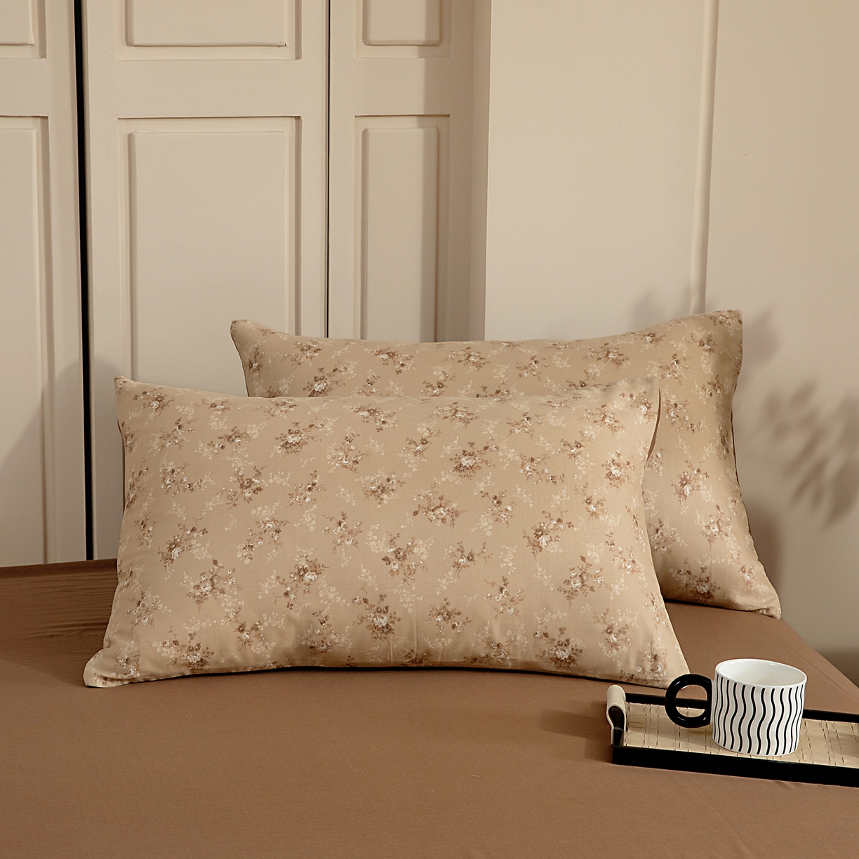 情煊家纺 2026新款全棉双层纱单品枕套 经典款-茶香