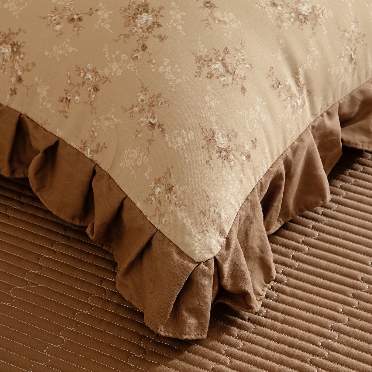 91家纺网 家纺一手货源 找家纺 情煊家纺 2026新款全棉双层纱单品枕套 花边款-茶香