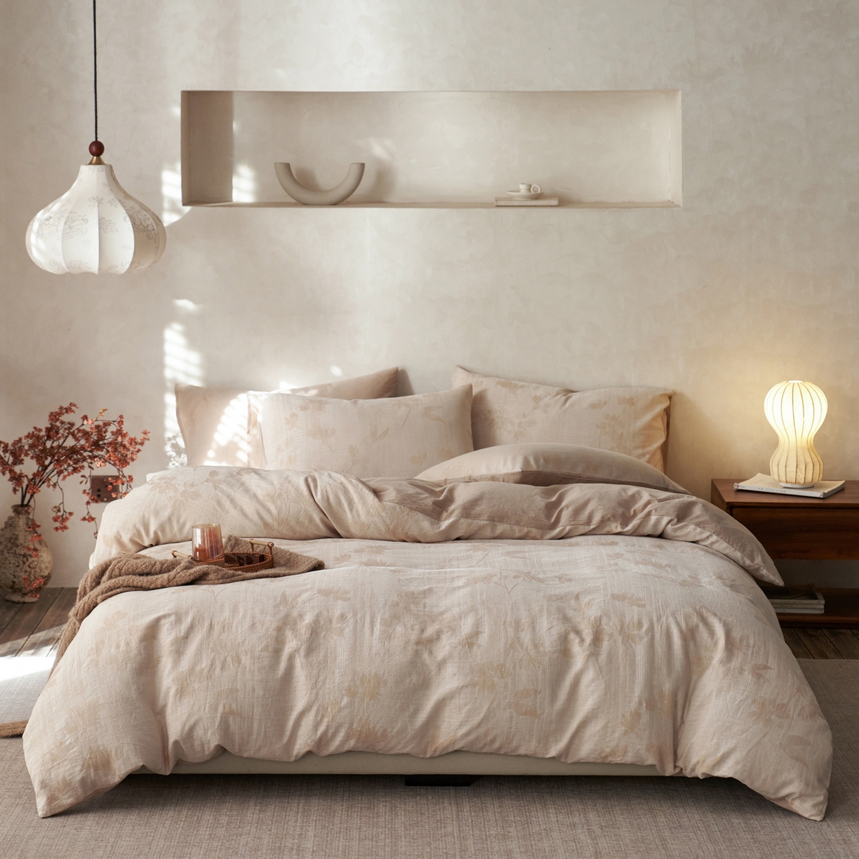 91家纺网 家纺一手货源 找家纺 如一 2026新款色织提花全棉水洗棉四件套第一批 兰序-咖