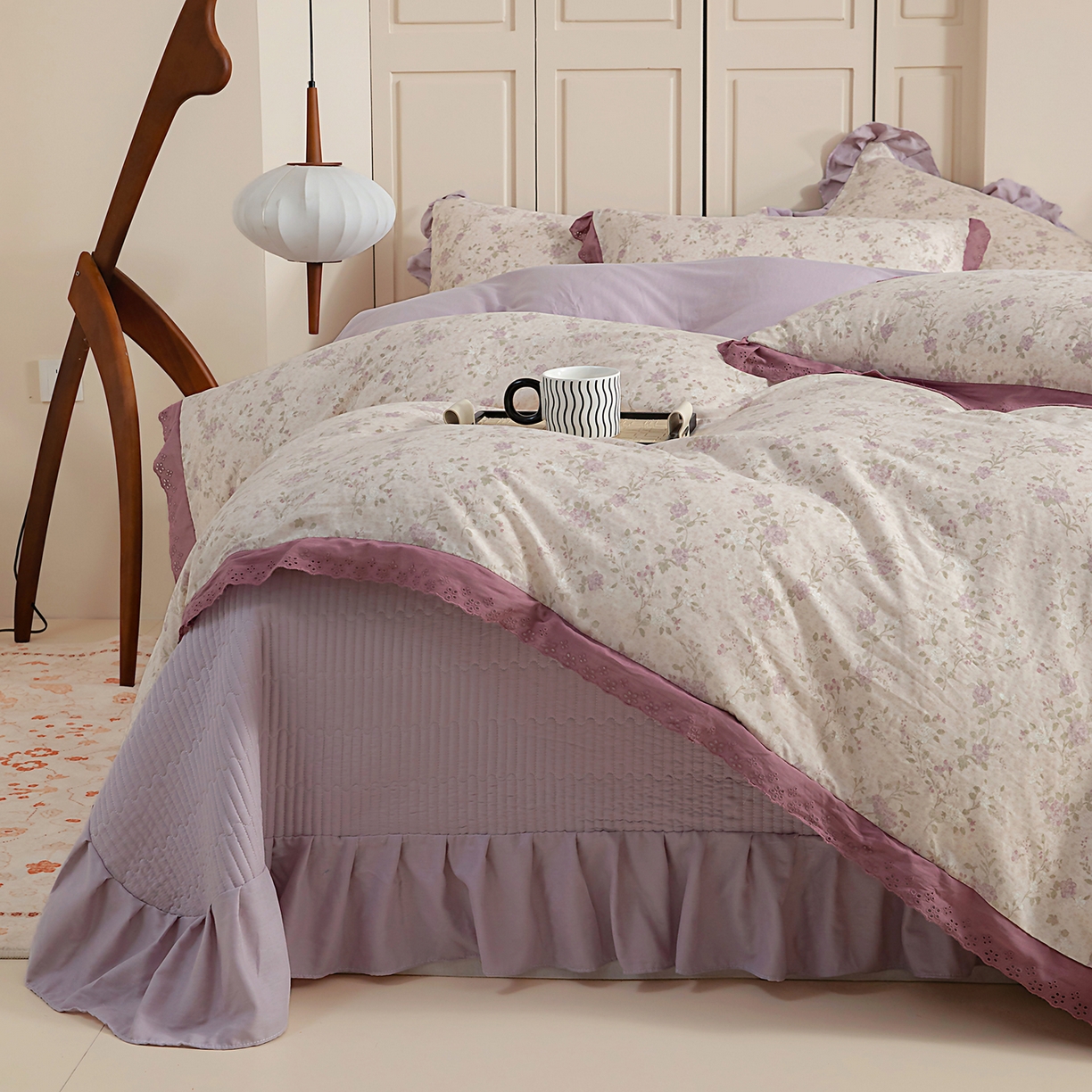 91家纺网 家纺一手货源 找家纺 情煊家纺 2026新款全棉双层纱花边款绣花款单被套 绣花款-巴黎晚香