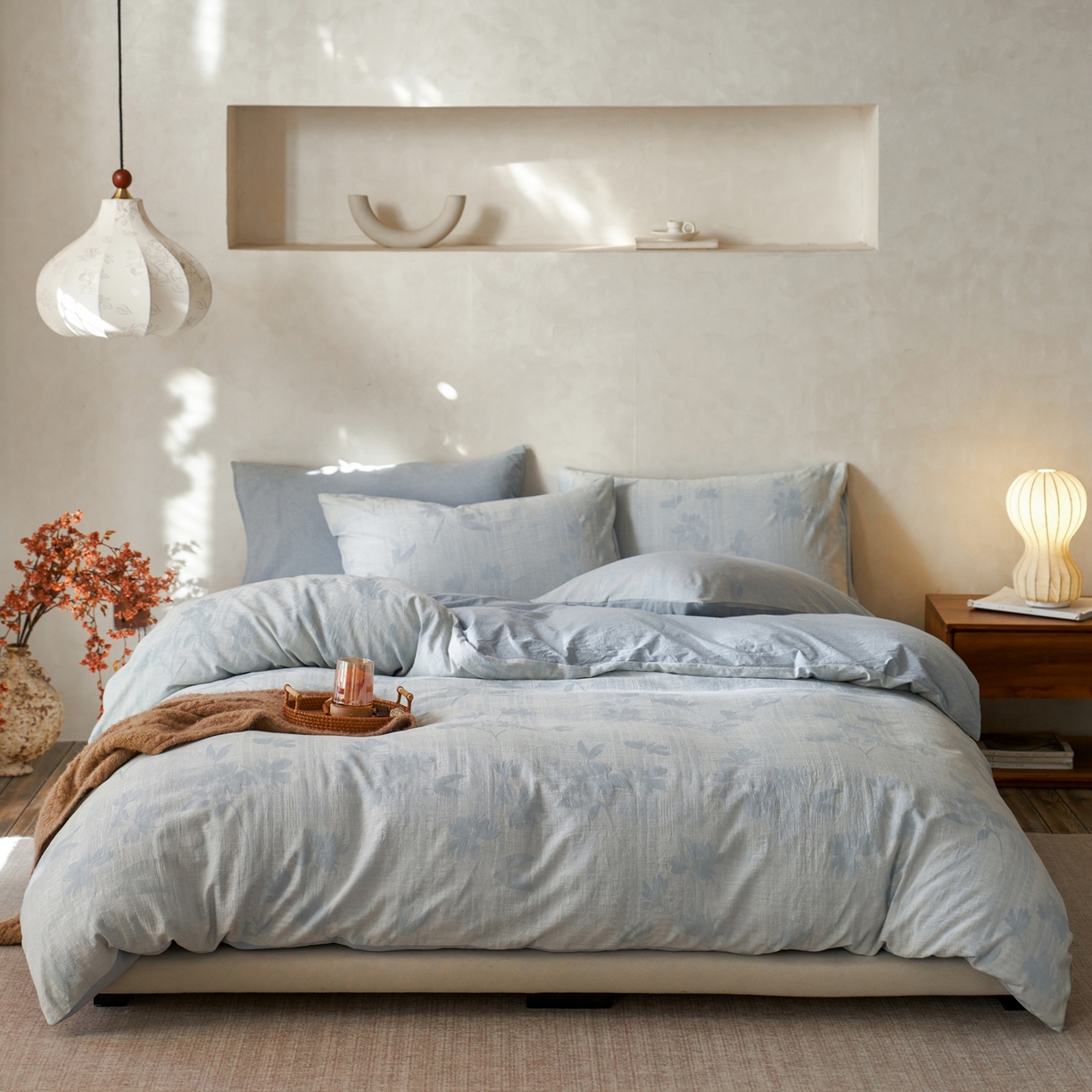 91家纺网 家纺一手货源 找家纺 如一 2026新款色织提花全棉水洗棉四件套第一批 兰序-蓝