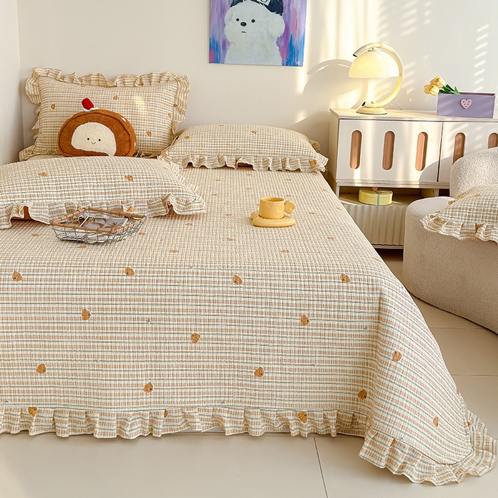 91家纺网 家纺一手货源 找家纺 归属 2026春夏新款古法仿棉单床盖床盖三件套 条纹南瓜