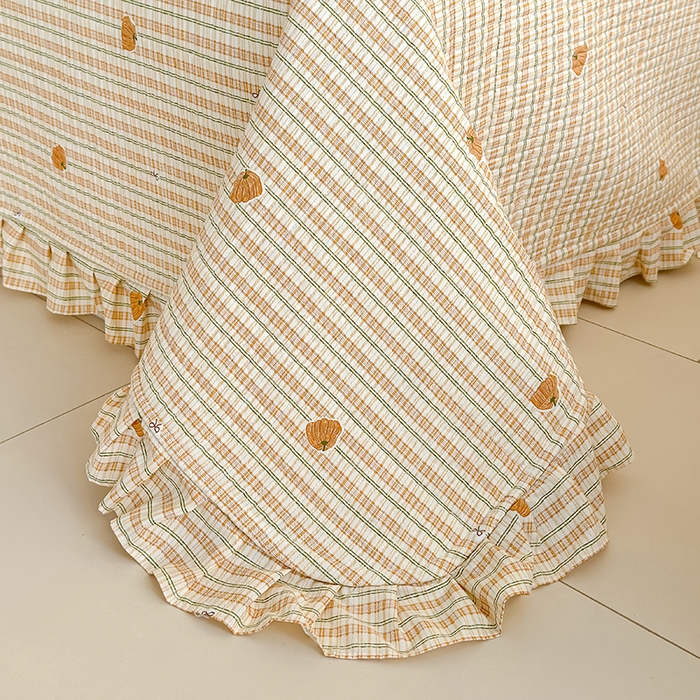 91家纺网 家纺一手货源 找家纺 归属 2026春夏新款古法仿棉单床盖床盖三件套 条纹南瓜