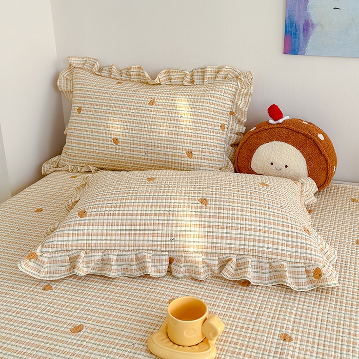 91家纺网 家纺一手货源 找家纺 归属 2026春夏新款古法仿棉单床盖床盖三件套 条纹南瓜