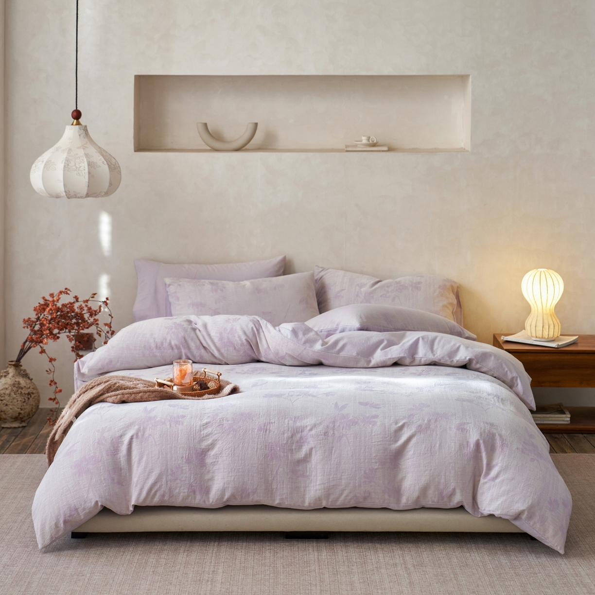 91家纺网 家纺一手货源 找家纺 如一 2026新款色织提花全棉水洗棉四件套第一批 兰序-紫