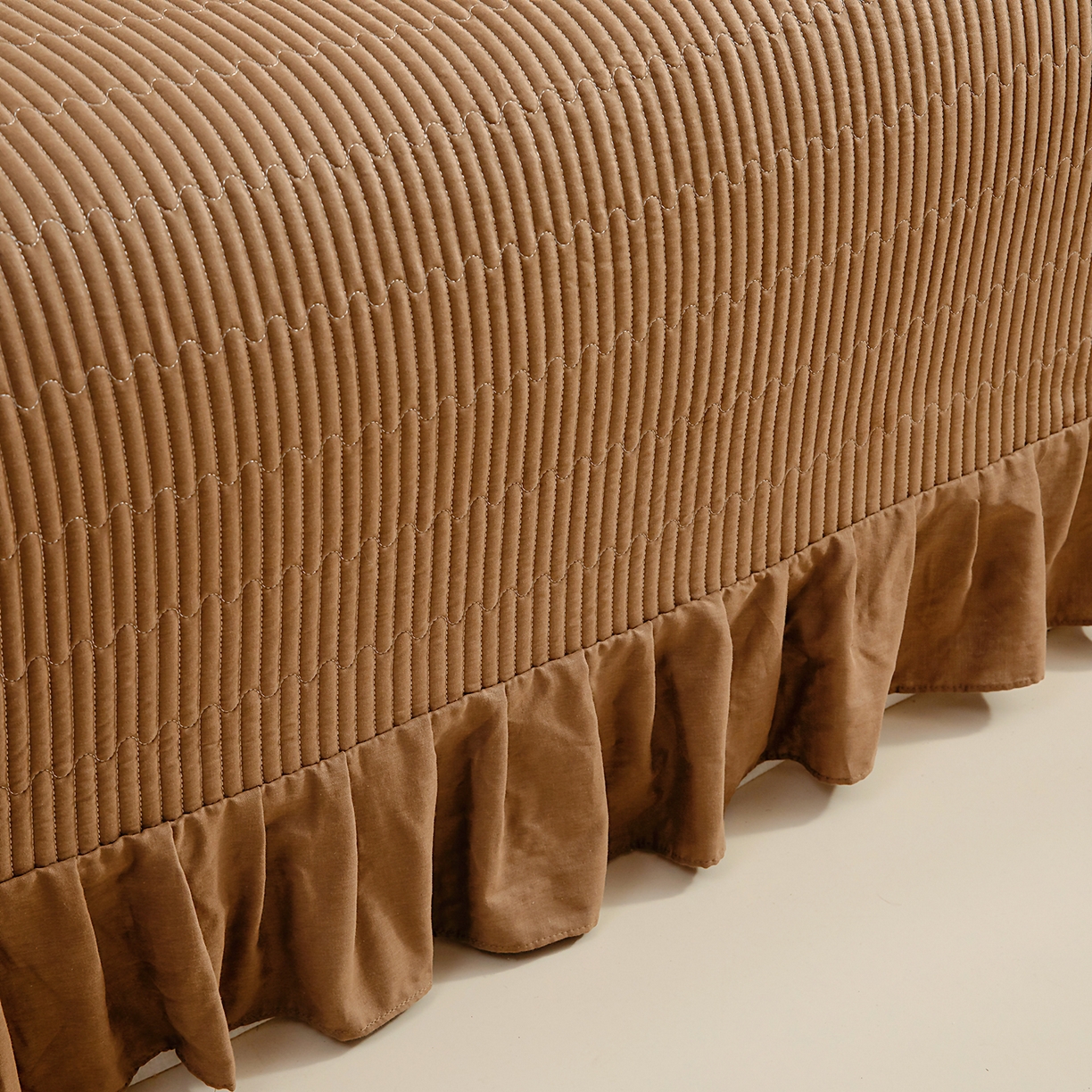 91家纺网 家纺一手货源 找家纺 情煊家纺 2026新款全棉双层纱花边款绣花款单被套 绣花款-茶香