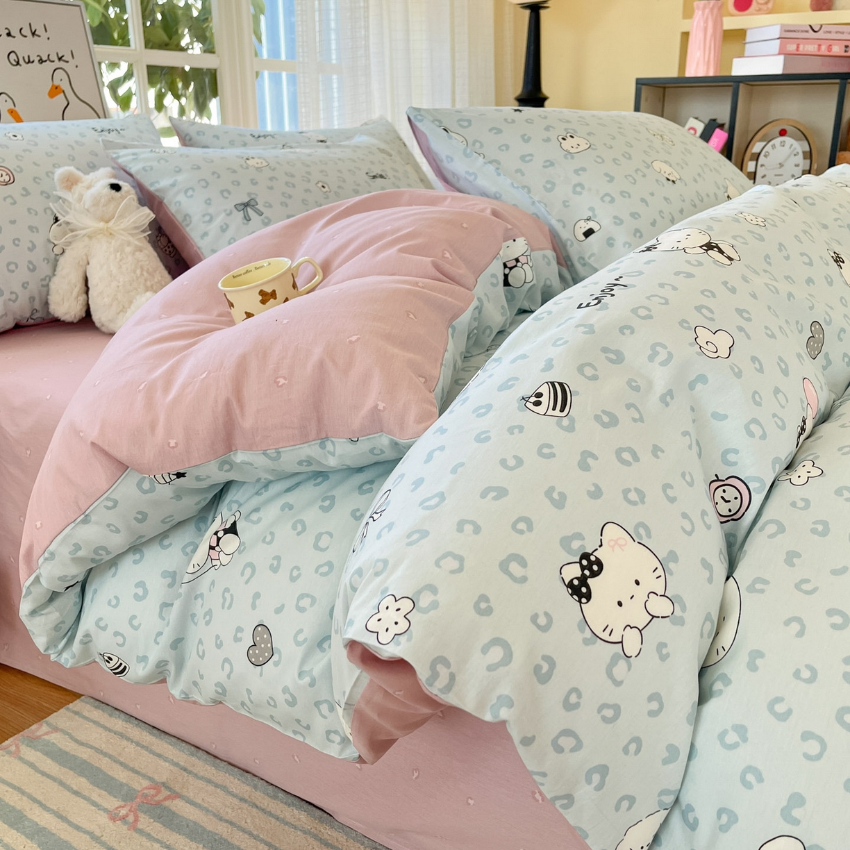 91家纺网 家纺一手货源 找家纺 （总）睡美美家纺 2026新款全棉纯棉斜纹印花喷气小清新四季款学生三件套四件套