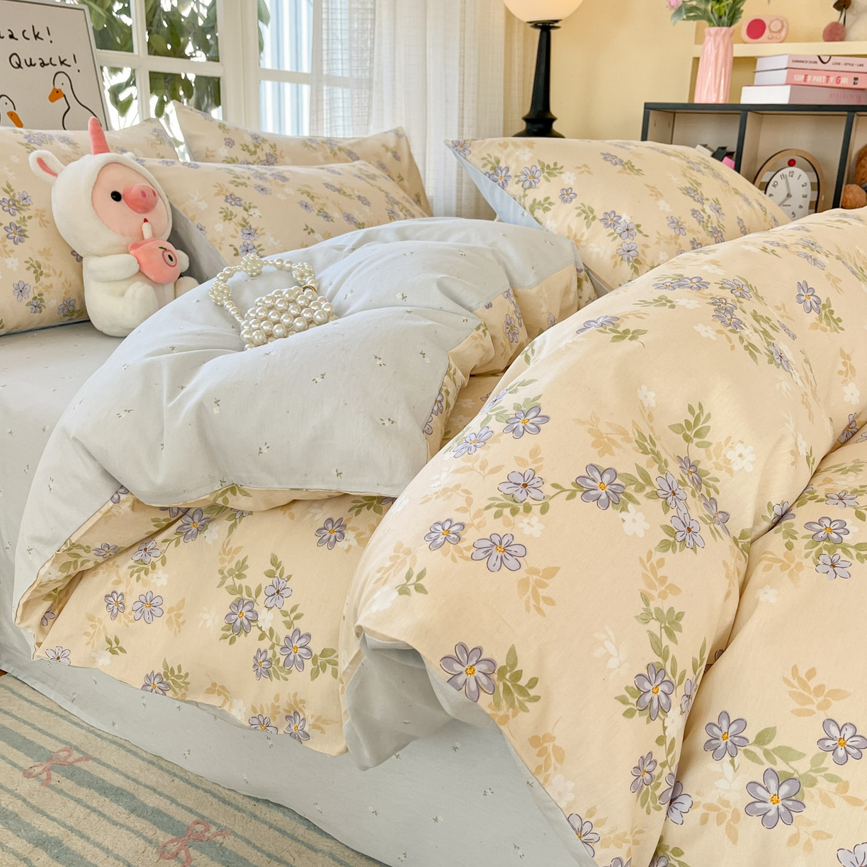 91家纺网 家纺一手货源 找家纺 （总）睡美美家纺 2026新款全棉纯棉斜纹印花喷气小清新四季款学生三件套四件套