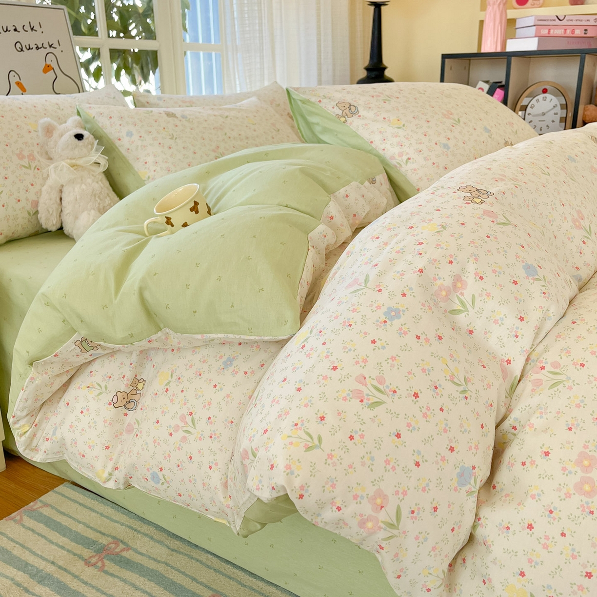 91家纺网 家纺一手货源 找家纺 （总）睡美美家纺 2026新款全棉纯棉斜纹印花喷气小清新四季款学生三件套四件套