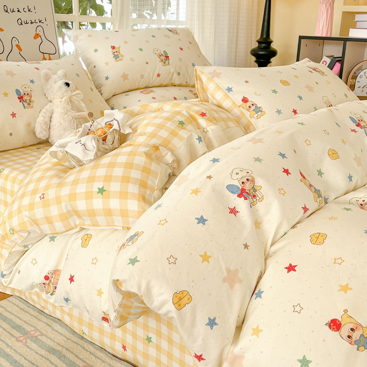 91家纺网 家纺一手货源 找家纺 （总）睡美美家纺 2026新款全棉纯棉斜纹印花喷气小清新四季款学生三件套四件套