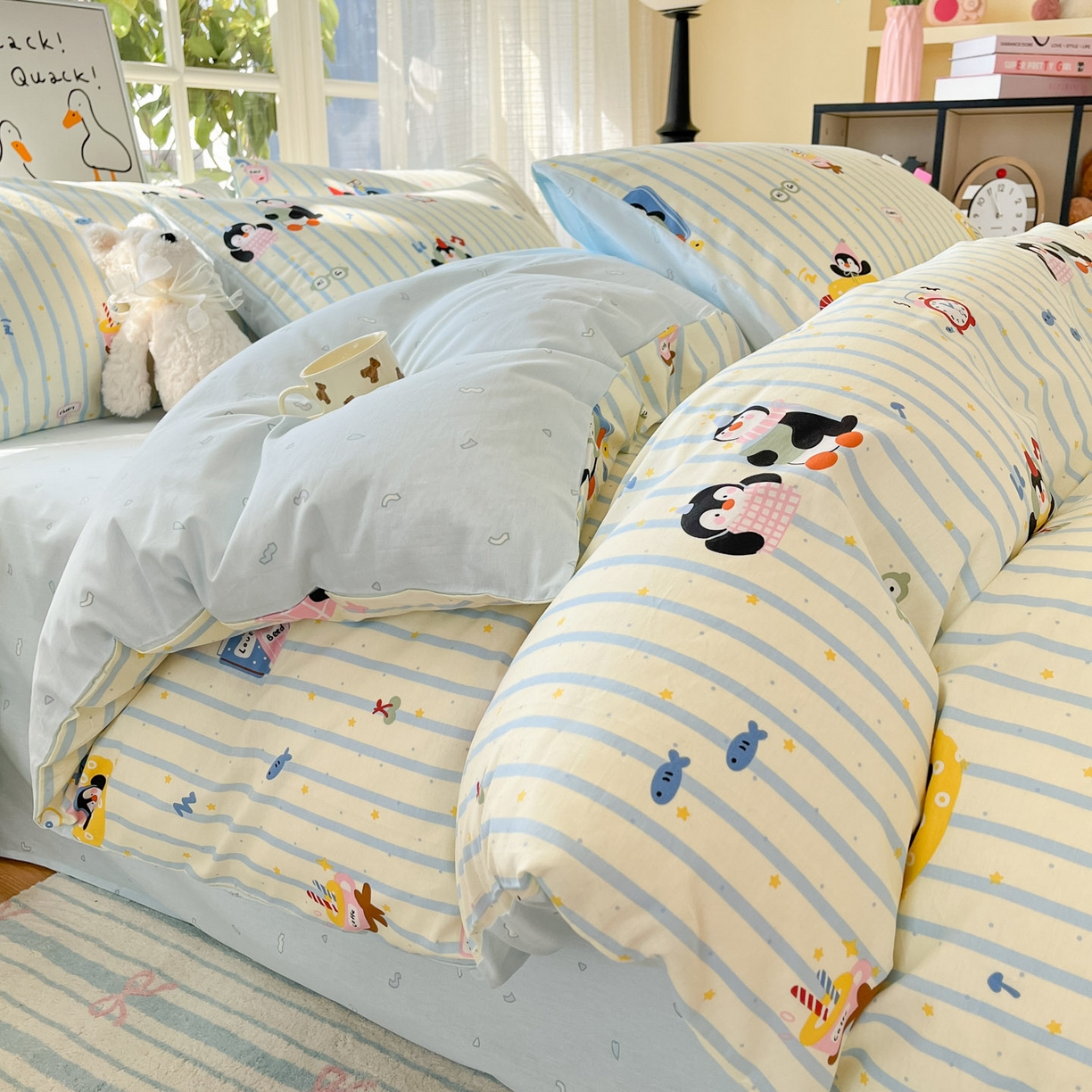 91家纺网 家纺一手货源 找家纺 （总）睡美美家纺 2026新款全棉纯棉斜纹印花喷气小清新四季款学生三件套四件套