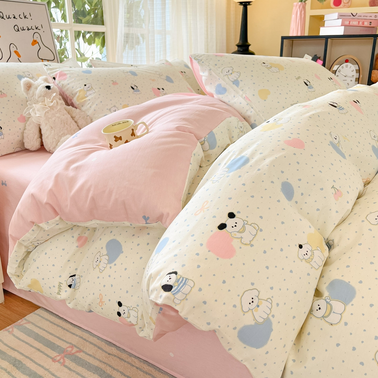 91家纺网 家纺一手货源 找家纺 （总）睡美美家纺 2026新款全棉纯棉斜纹印花喷气小清新四季款学生三件套四件套