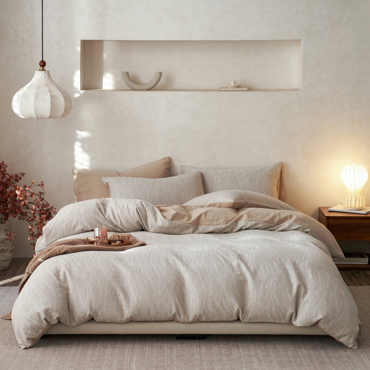 91家纺网 家纺一手货源 找家纺 如一 2026新款色织提花全棉水洗棉四件套第一批 叶笙-咖