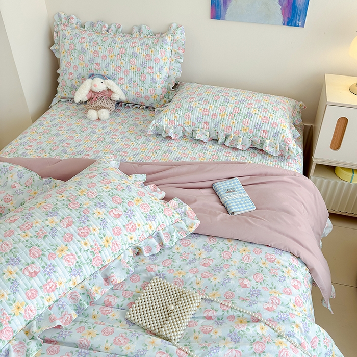 91家纺网 家纺一手货源 找家纺 归属 2026春夏新款古法仿棉单床盖床盖三件套 雾漫玫瑰