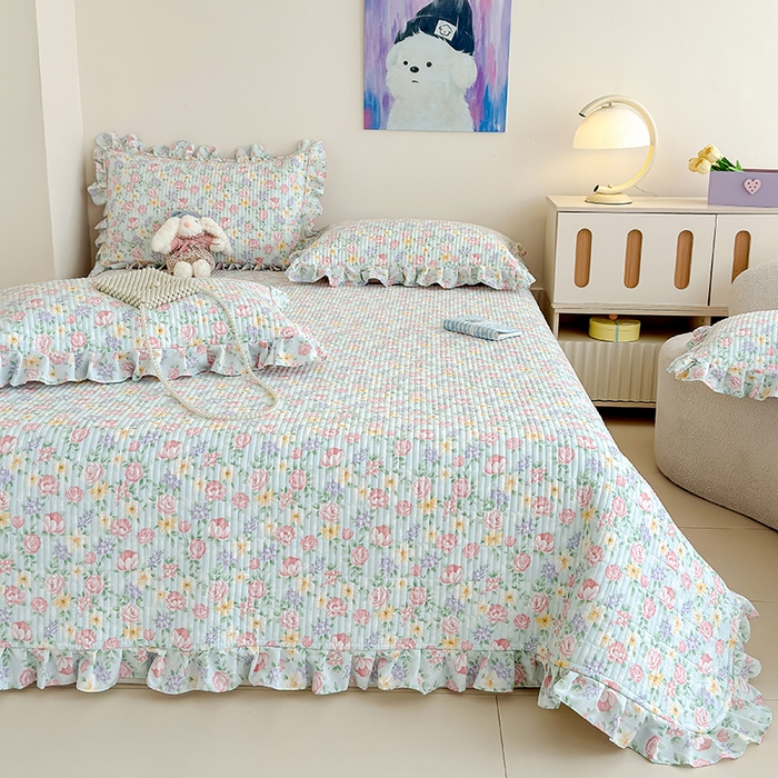 91家纺网 家纺一手货源 找家纺 归属 2026春夏新款古法仿棉单床盖床盖三件套 雾漫玫瑰