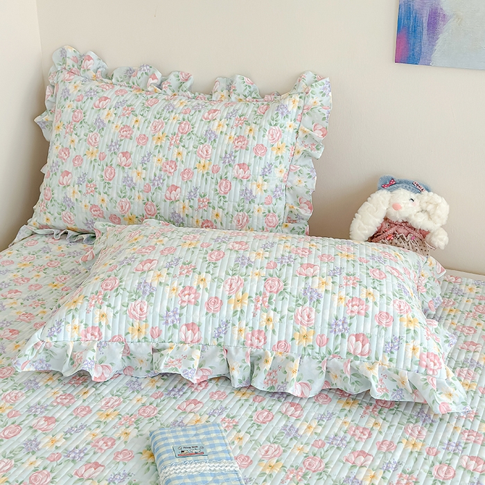 91家纺网 家纺一手货源 找家纺 归属 2026春夏新款古法仿棉单床盖床盖三件套 雾漫玫瑰