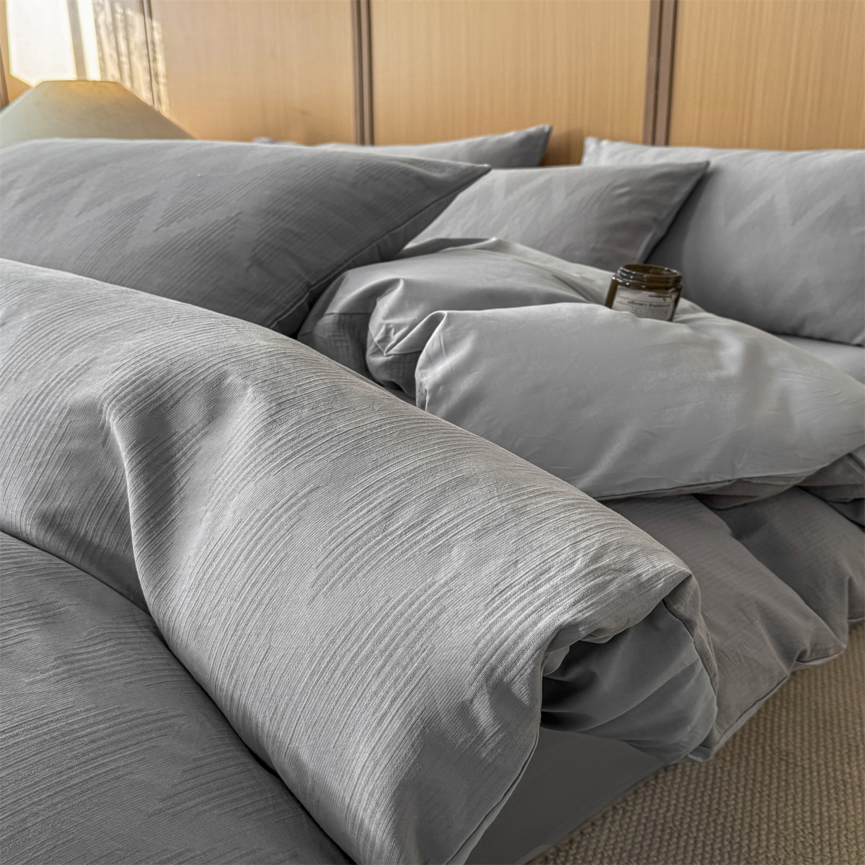 91家纺网 家纺一手货源 找家纺 （总）灰鲸 2026新款全棉纯棉三层纱色织提花四件套