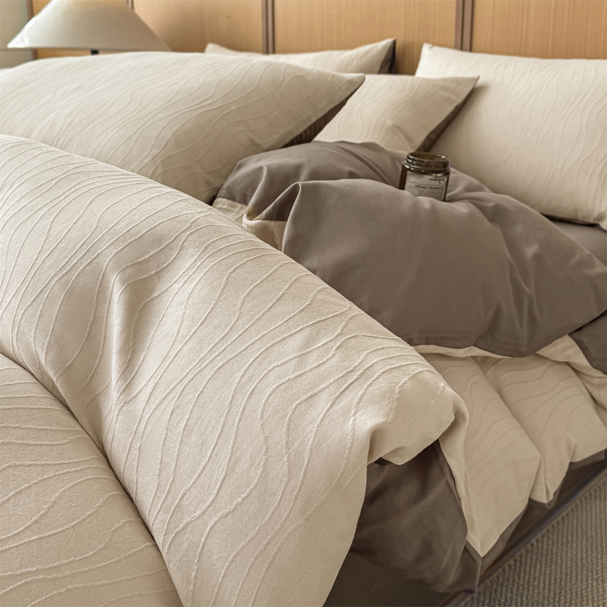 灰鲸 2026新款全棉纯棉三层纱色织提花四件套 浅忆-可可奶咖