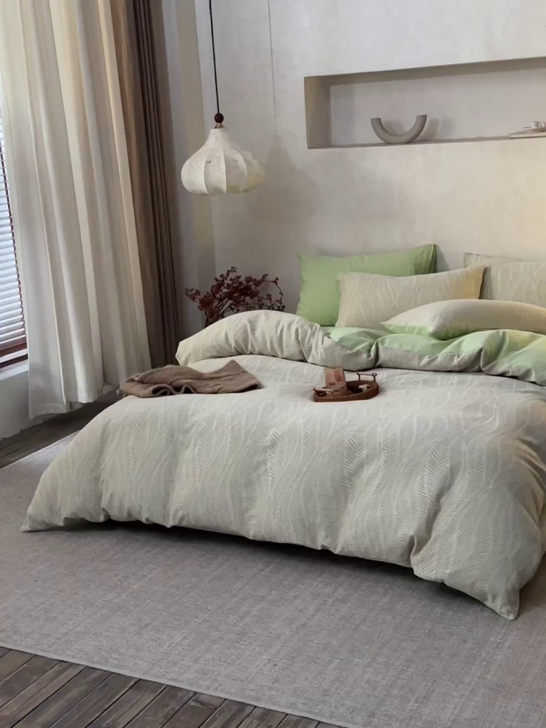 91家纺网 家纺一手货源 找家纺 如一 2026新款色织提花全棉水洗棉四件套第一批 叶笙-绿