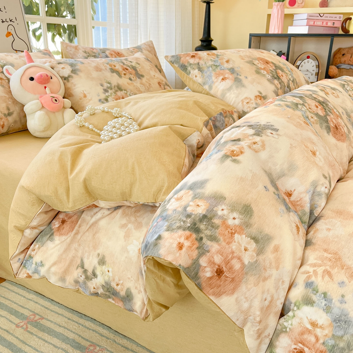 睡美美家纺 2026新款全棉纯棉斜纹印花喷气小清新四季款学生三件套四件套 锦绣园