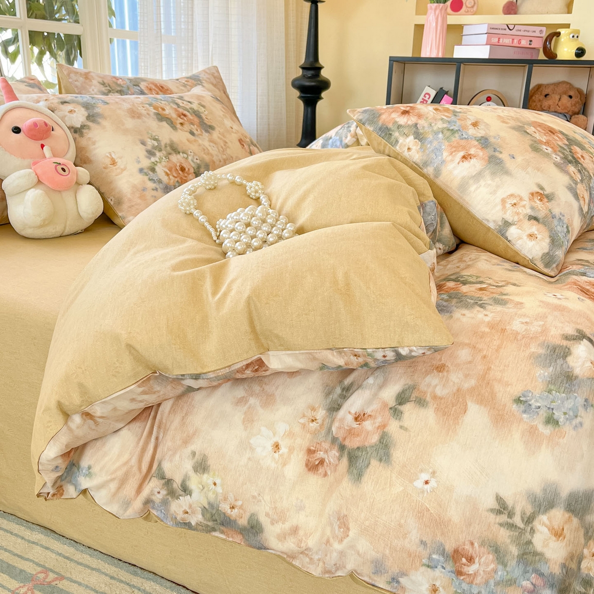 91家纺网 家纺一手货源 找家纺 睡美美家纺 2026新款全棉纯棉斜纹印花喷气小清新四季款学生三件套四件套 锦绣园