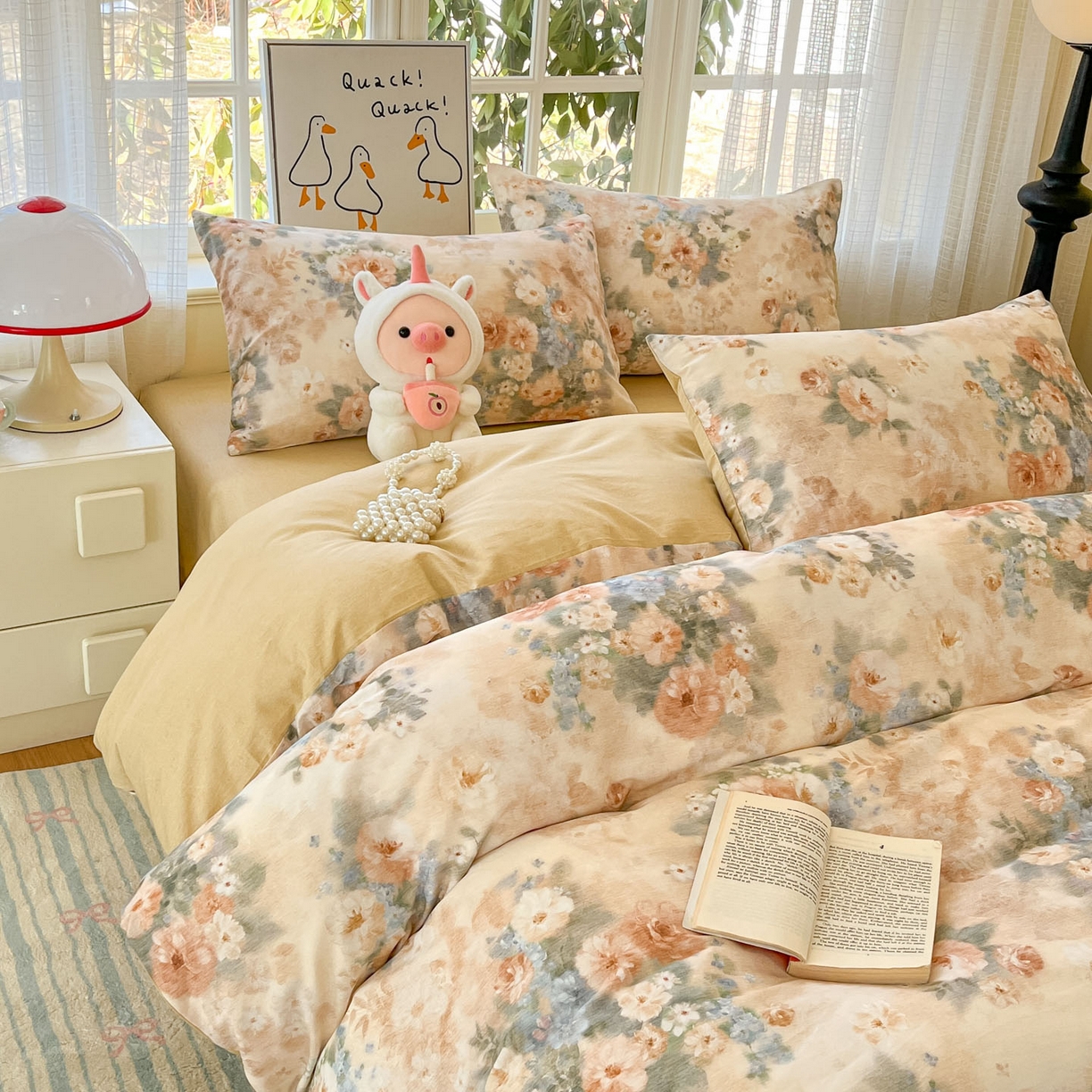 91家纺网 家纺一手货源 找家纺 睡美美家纺 2026新款全棉纯棉斜纹印花喷气小清新四季款学生三件套四件套 锦绣园