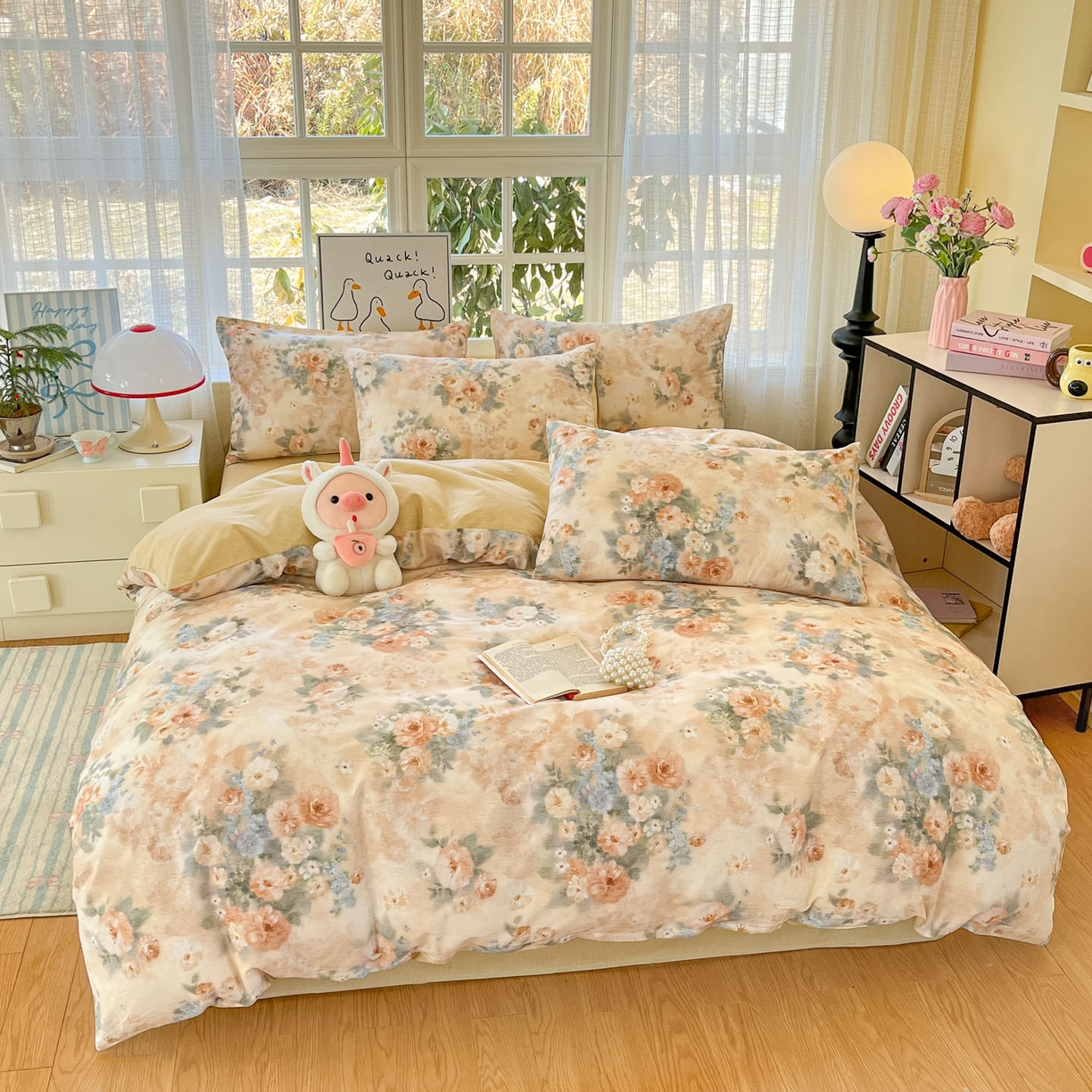 91家纺网 家纺一手货源 找家纺 睡美美家纺 2026新款全棉纯棉斜纹印花喷气小清新四季款学生三件套四件套 锦绣园