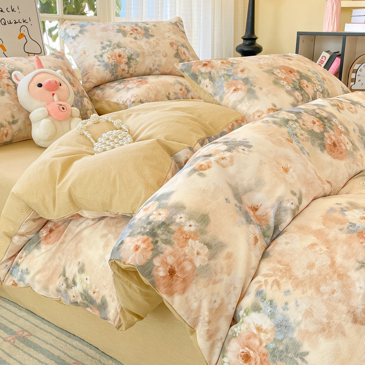 91家纺网 家纺一手货源 找家纺 睡美美家纺 2026新款全棉纯棉斜纹印花喷气小清新四季款学生三件套四件套 锦绣园