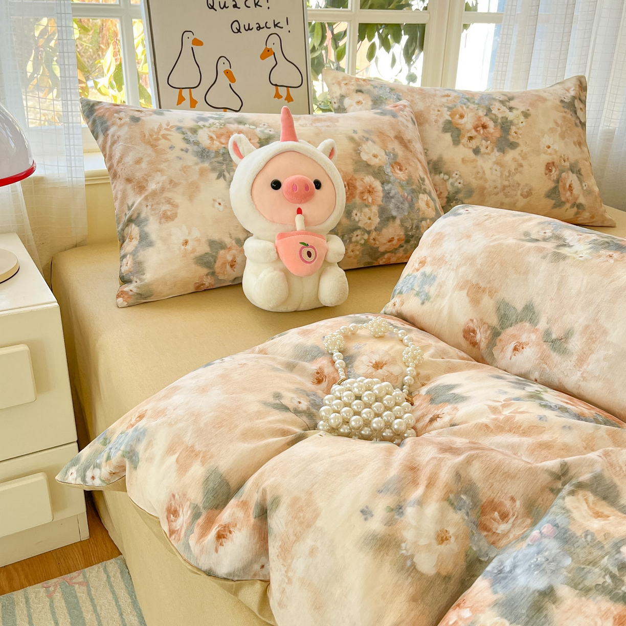 91家纺网 家纺一手货源 找家纺 睡美美家纺 2026新款全棉纯棉斜纹印花喷气小清新四季款学生三件套四件套 锦绣园