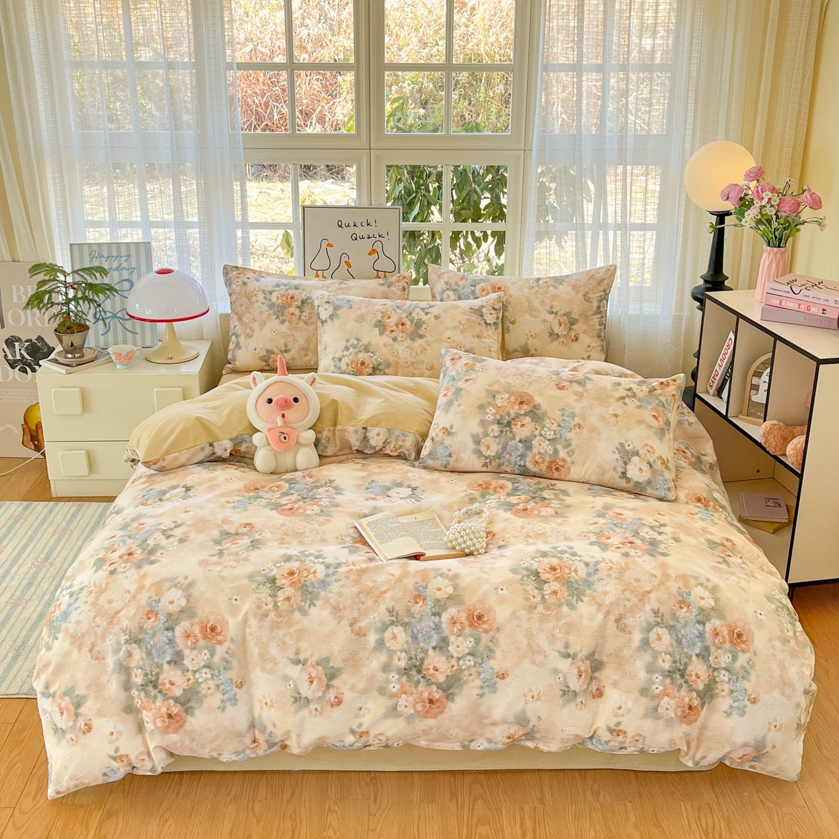 91家纺网 家纺一手货源 找家纺 睡美美家纺 2026新款全棉纯棉斜纹印花喷气小清新四季款学生三件套四件套 锦绣园