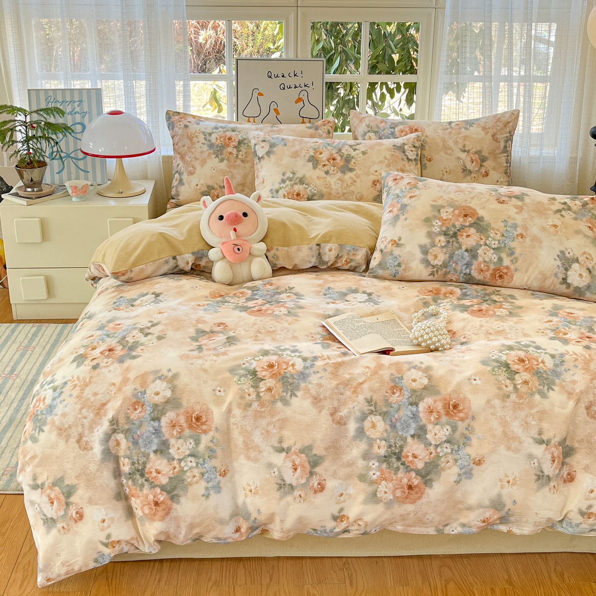 91家纺网 家纺一手货源 找家纺 睡美美家纺 2026新款全棉纯棉斜纹印花喷气小清新四季款学生三件套四件套 锦绣园