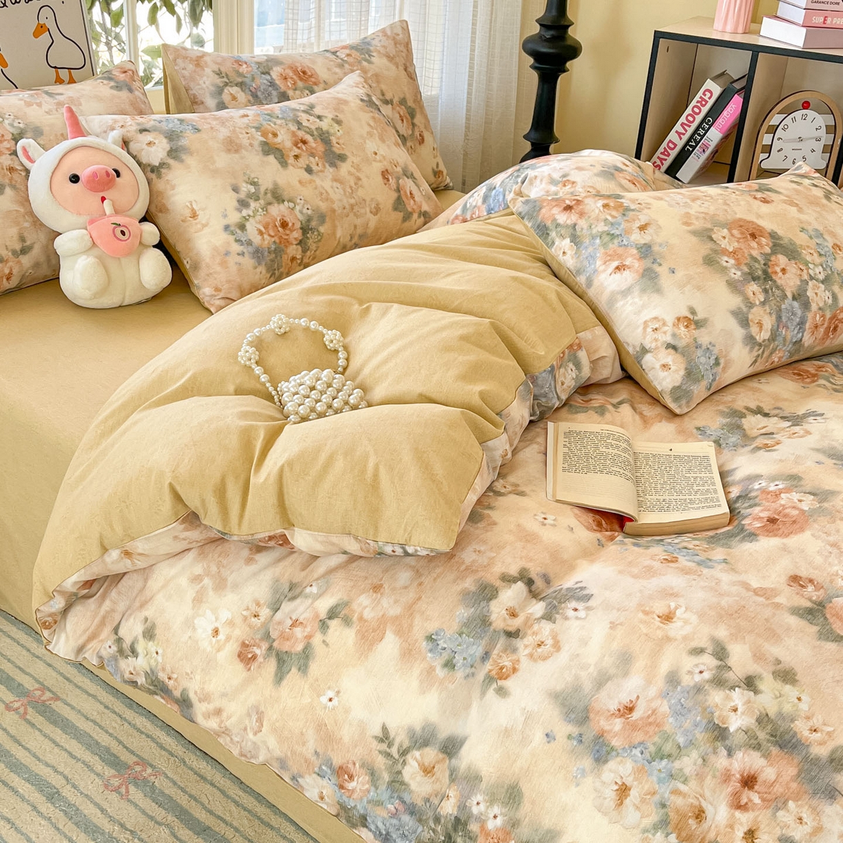 91家纺网 家纺一手货源 找家纺 睡美美家纺 2026新款全棉纯棉斜纹印花喷气小清新四季款学生三件套四件套 锦绣园