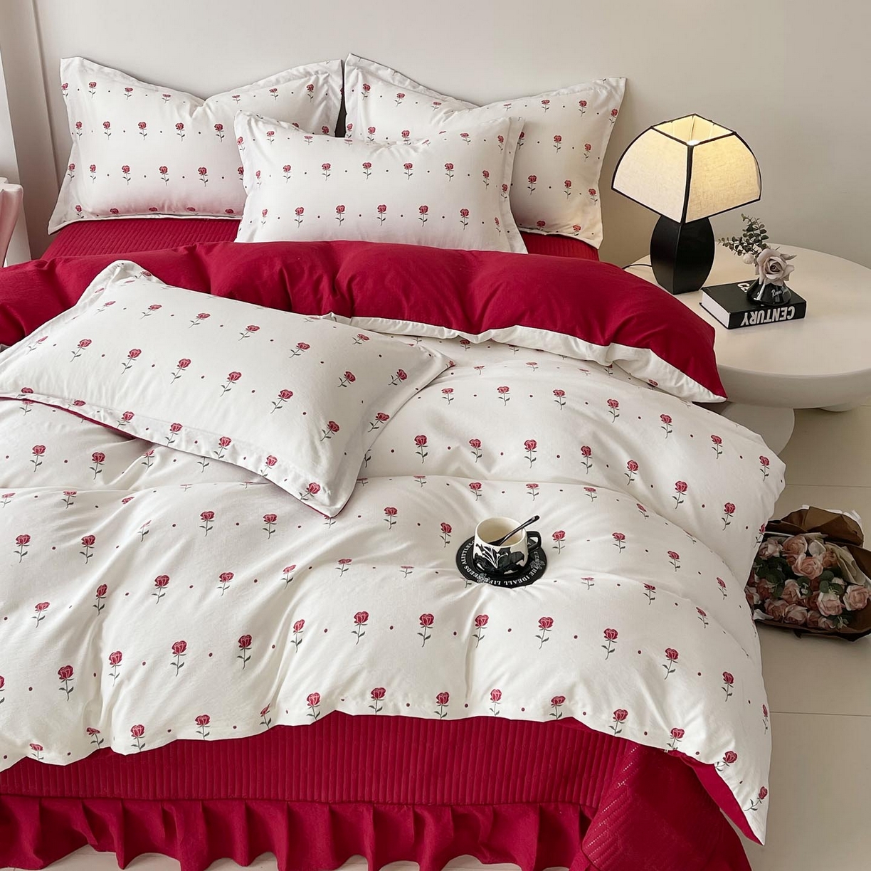 91家纺网 家纺一手货源 找家纺 锦彩家居 2026新款皱皱水洗棉床盖四件套 卡地亚-红