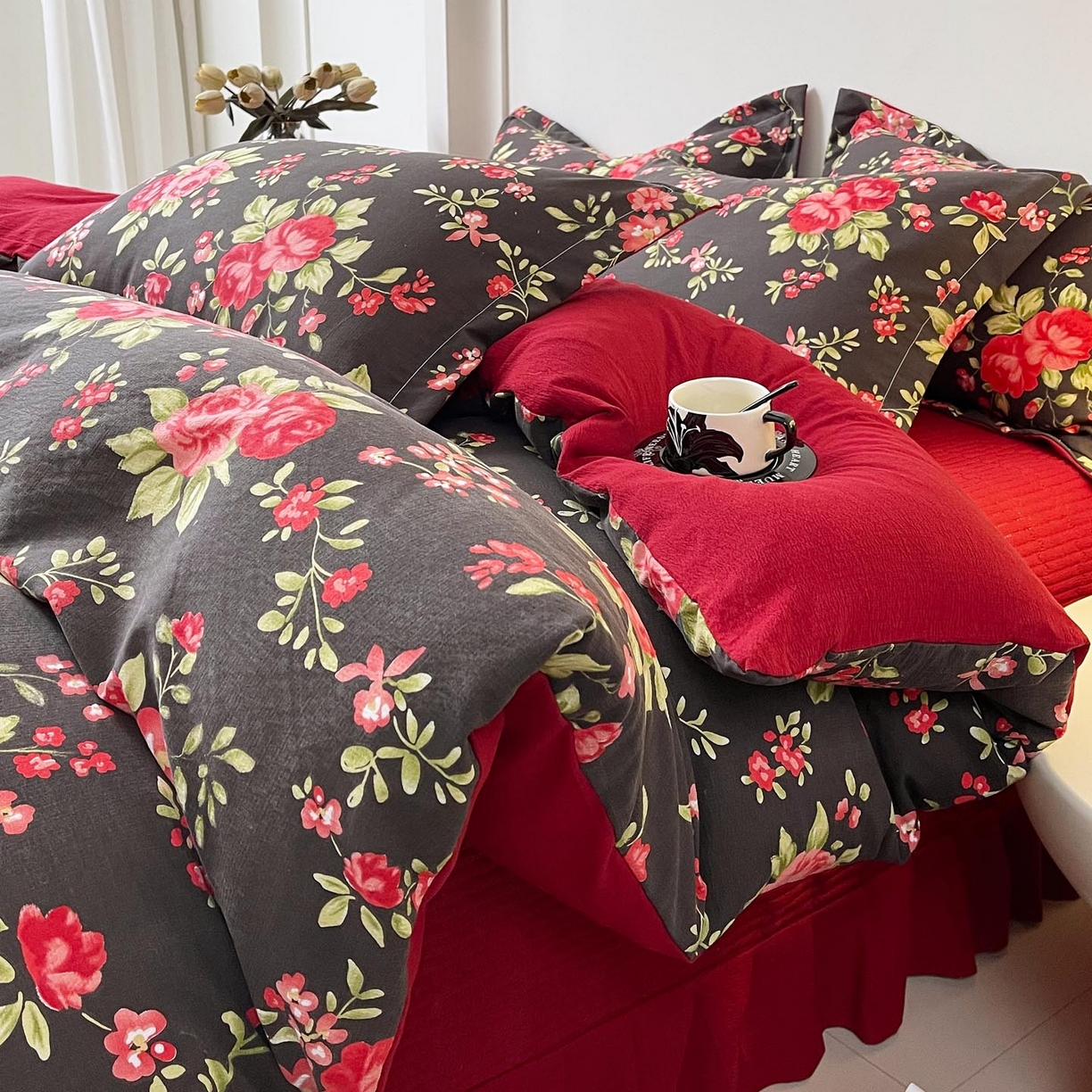 锦彩家居 2026新款皱皱水洗棉床盖四件套 海德花园