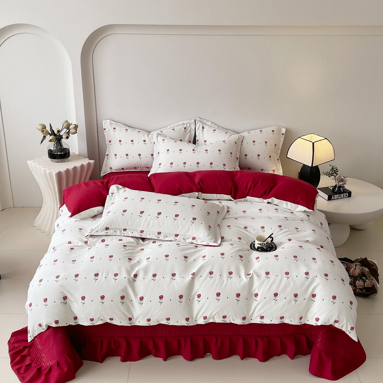 91家纺网 家纺一手货源 找家纺 锦彩家居 2026新款皱皱水洗棉床盖四件套 卡地亚-红