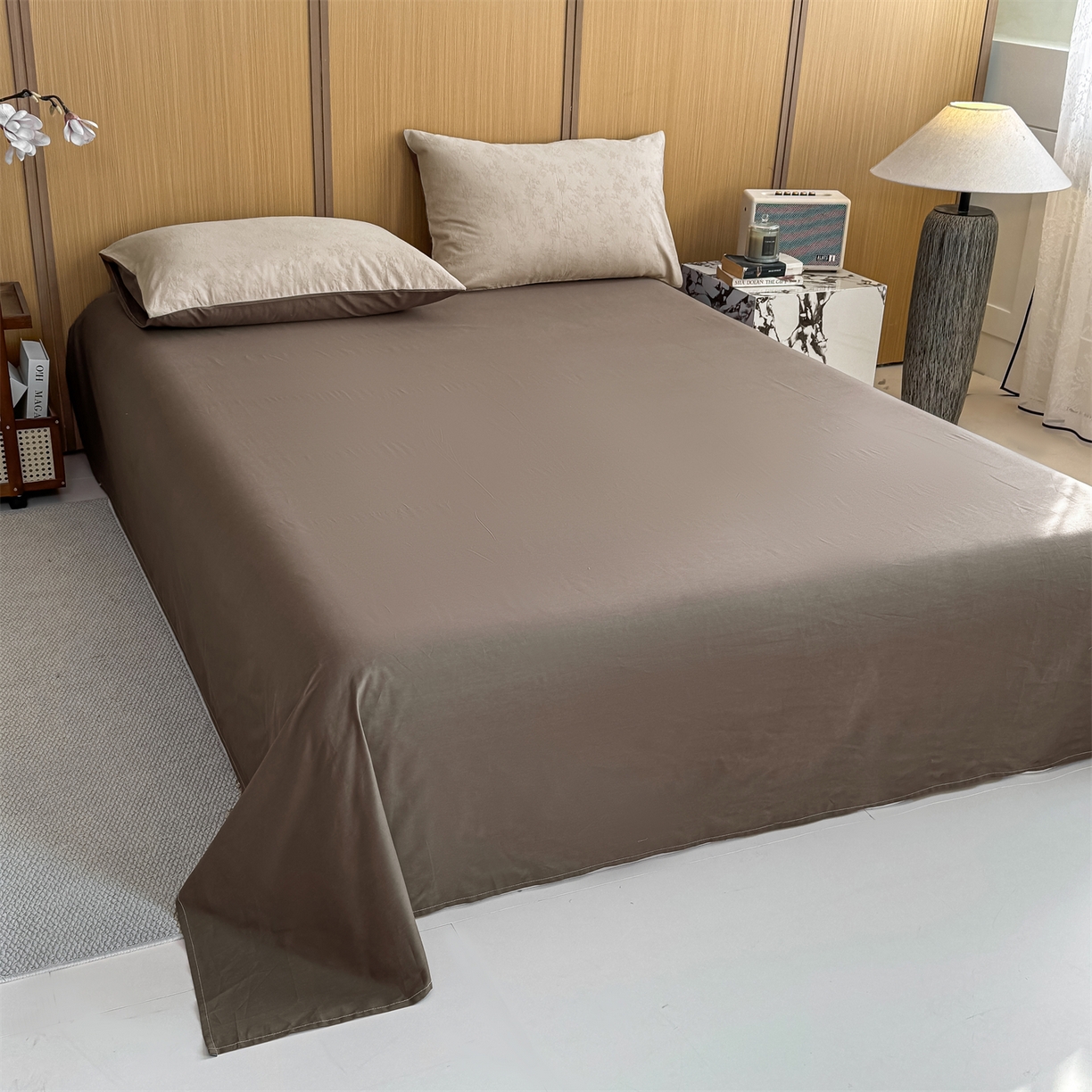 91家纺网 家纺一手货源 找家纺 灰鲸 2026新款全棉纯棉三层纱色织提花四件套 花影-可可奶咖