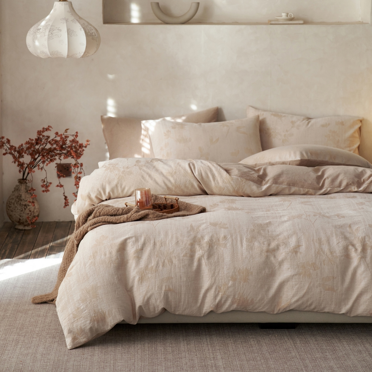 91家纺网 家纺一手货源 找家纺 如一 2026新款色织提花全棉水洗棉四件套第一批 兰序-咖