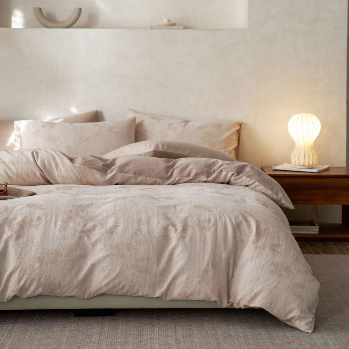 91家纺网 家纺一手货源 找家纺 如一 2026新款色织提花全棉水洗棉四件套第一批 兰序-咖