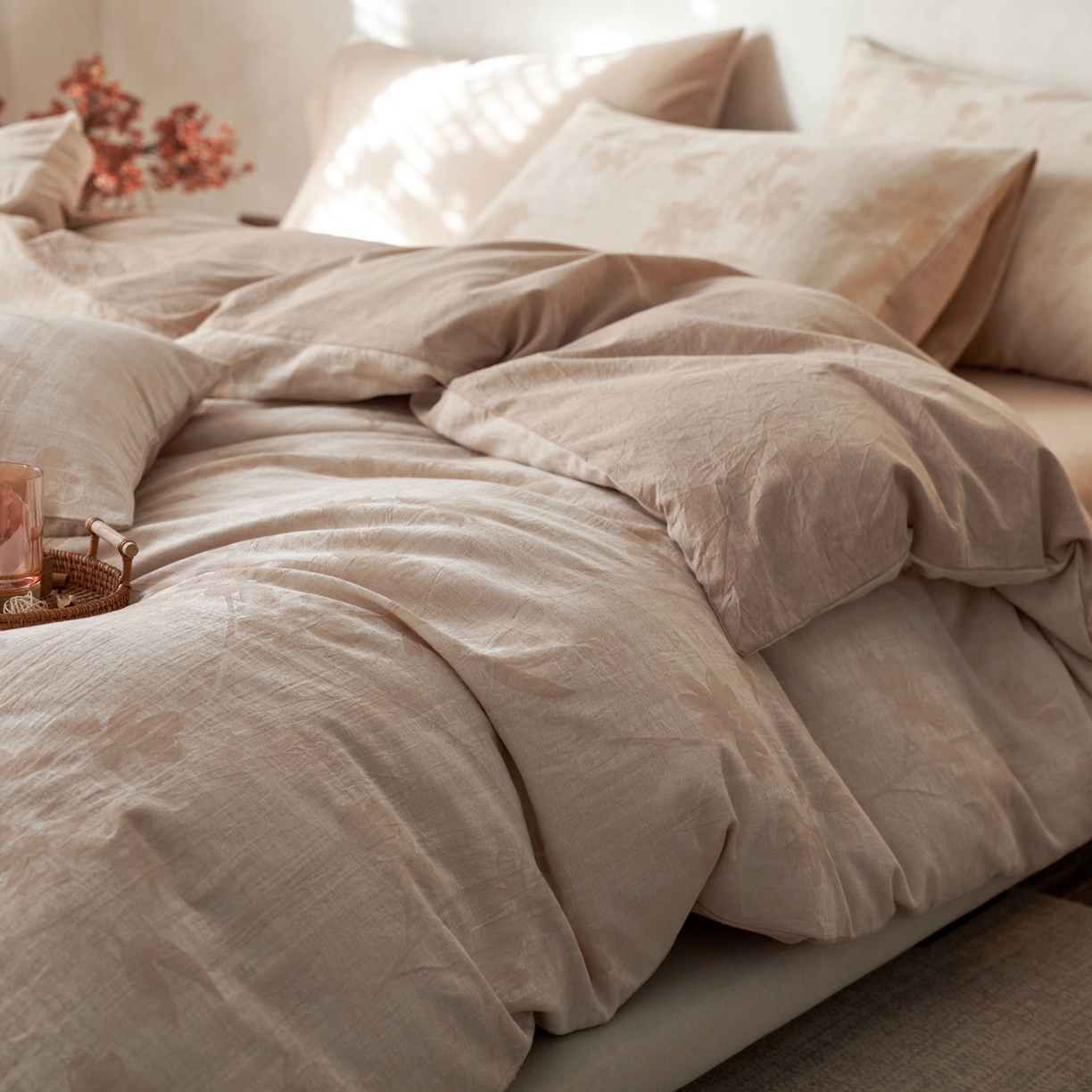 91家纺网 家纺一手货源 找家纺 如一 2026新款色织提花全棉水洗棉四件套第一批 兰序-咖