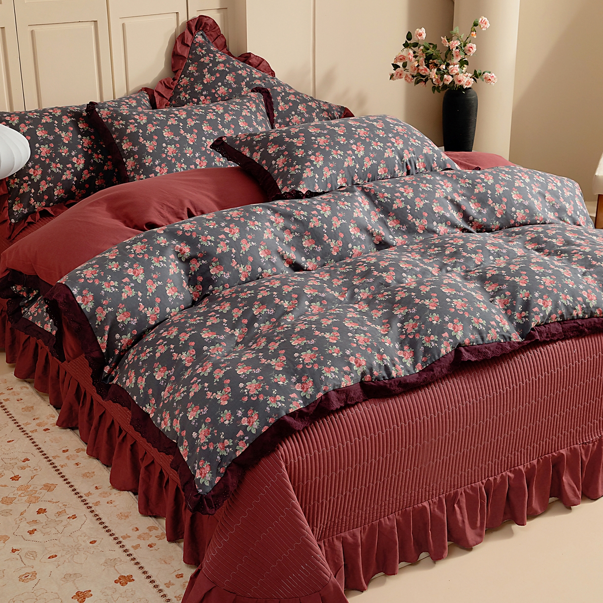 91家纺网 家纺一手货源 找家纺 情煊家纺 2026新款全棉双层纱花边款绣花款单被套 绣花款-缪斯