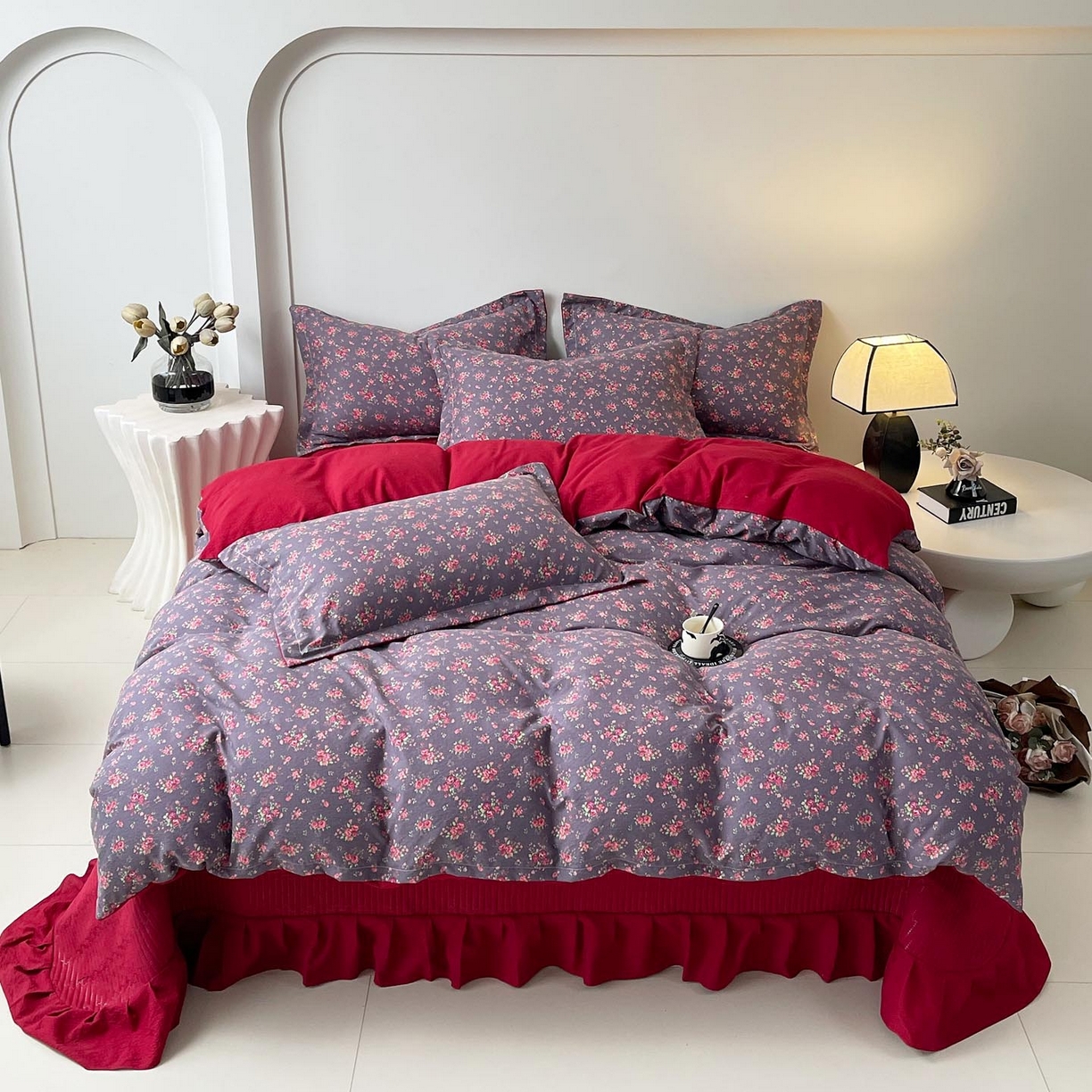 91家纺网 家纺一手货源 找家纺 锦彩家居 2026新款皱皱水洗棉床盖四件套 繁花