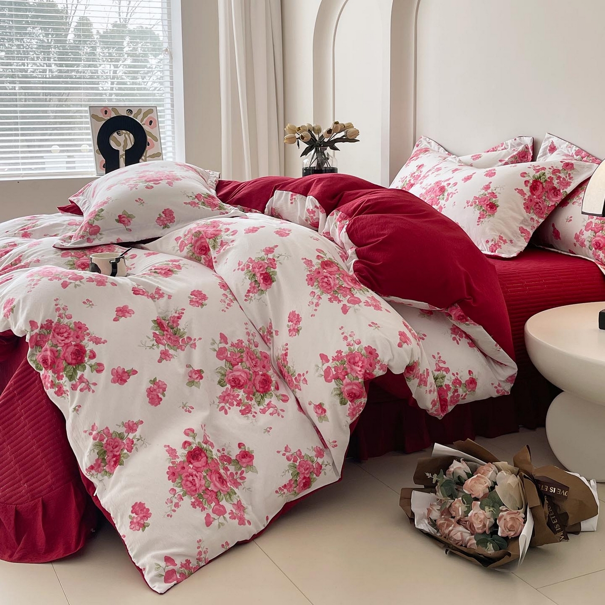 91家纺网 家纺一手货源 找家纺 锦彩家居 2026新款皱皱水洗棉床盖四件套 安妮