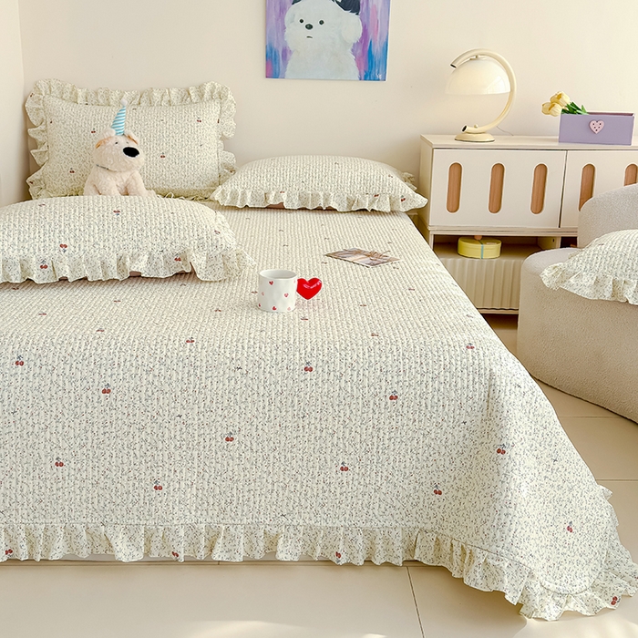 91家纺网 家纺一手货源 找家纺 归属 2026春夏新款古法仿棉单床盖床盖三件套 西柚樱桃