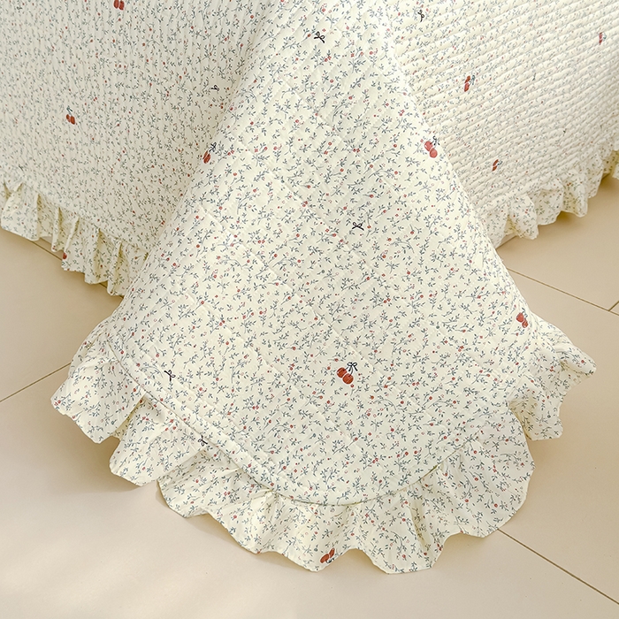 91家纺网 家纺一手货源 找家纺 归属 2026春夏新款古法仿棉单床盖床盖三件套 西柚樱桃