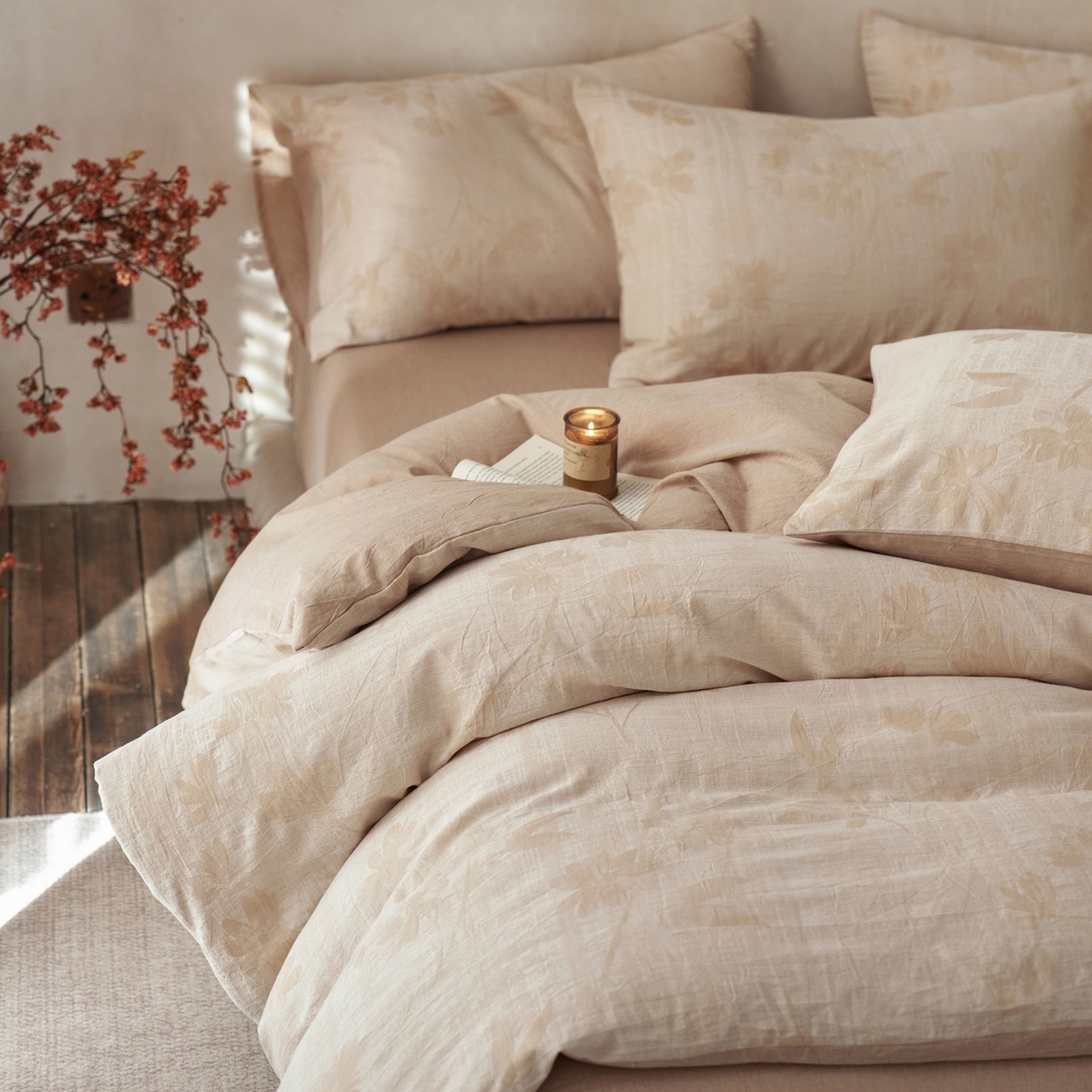 91家纺网 家纺一手货源 找家纺 如一 2026新款色织提花全棉水洗棉四件套第一批 兰序-咖