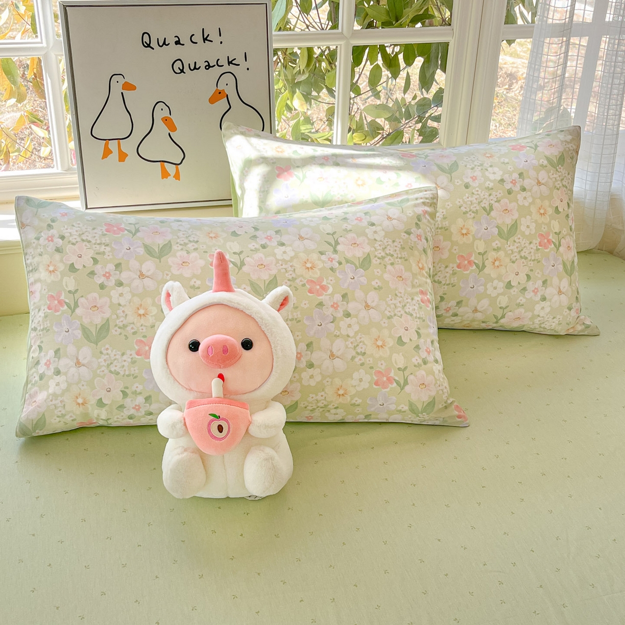 91家纺网 家纺一手货源 找家纺 睡美美家纺 2026新款全棉纯棉斜纹印花喷气小清新四季款学生三件套四件套 绿意