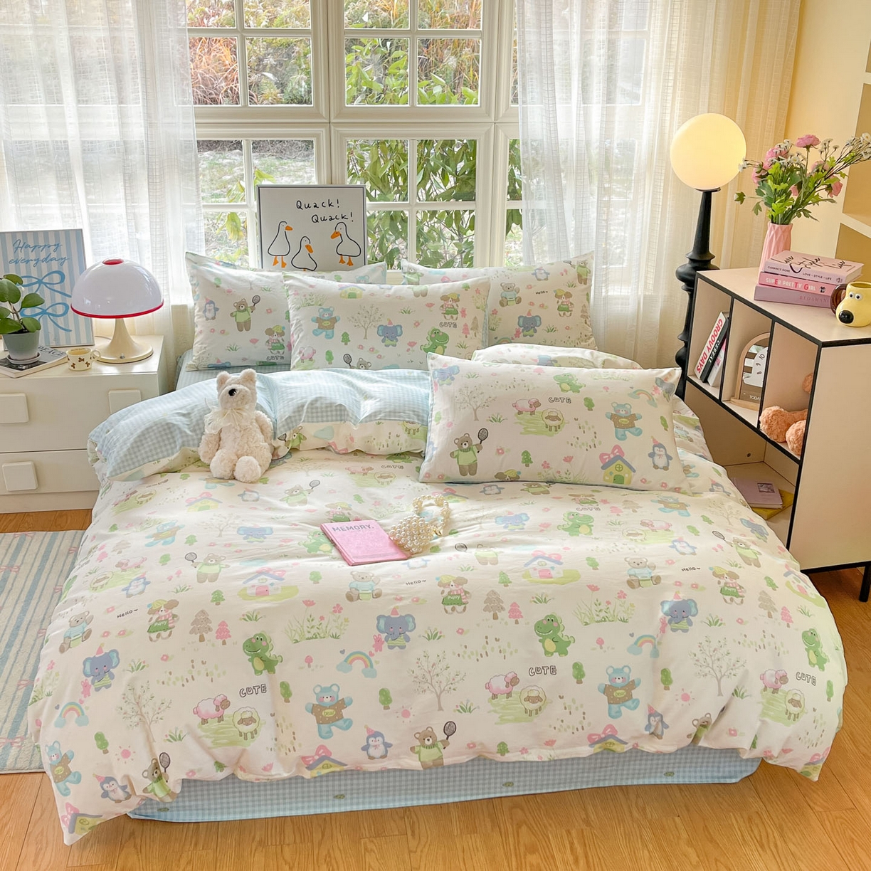 91家纺网 家纺一手货源 找家纺 睡美美家纺 2026新款全棉纯棉斜纹印花喷气小清新四季款学生三件套四件套 妙趣乐园