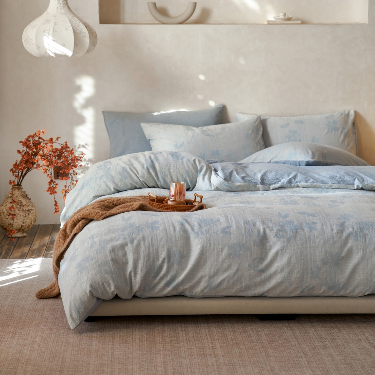 91家纺网 家纺一手货源 找家纺 如一 2026新款色织提花全棉水洗棉四件套第一批 兰序-蓝